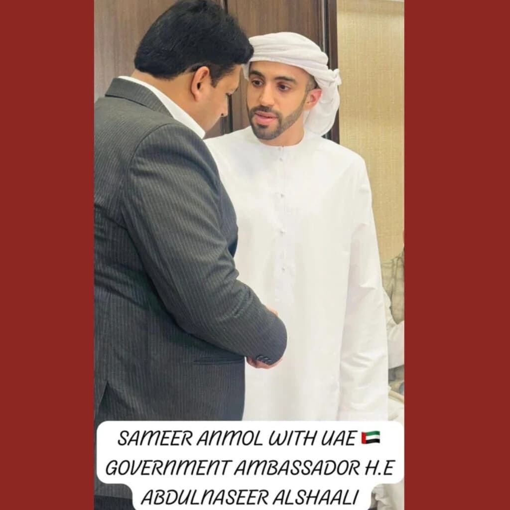 Sameer Anmol with UAE Government Ambassador H.E. Abdulnaseer Alshaali